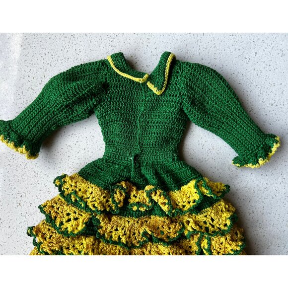 Hand Crocheted Flamenco Dancer Doll Dress for 21” Doll Green Yellow and Red Shoe - Picture 4 of 10